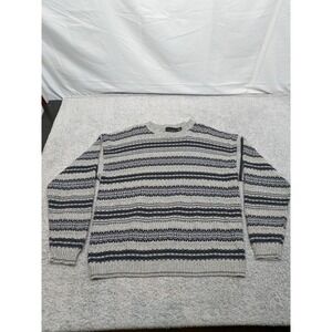 Bill Blass Fisherman‎ Striped Sweater Gray Mens Chunky Grandpa Preppy Retro XL